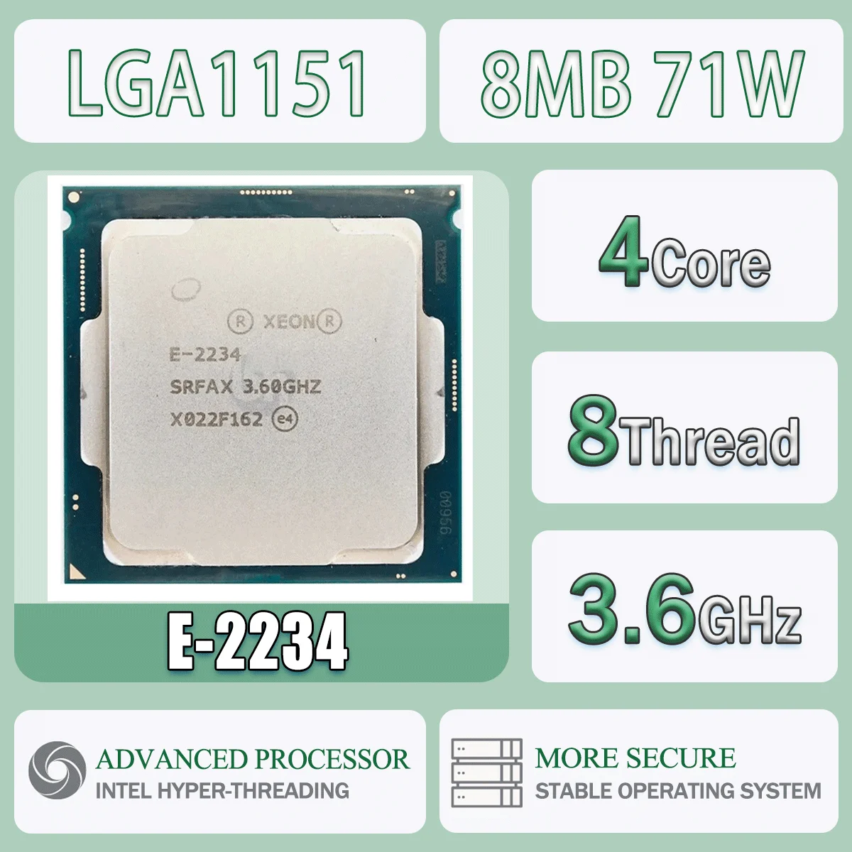 Intel Xeon E-2234 3.6GHz 4 cœurs 8 fils 8 mo 71 W cache ordinateur processeur d'unité centrale serveur E 2234 LGA1151