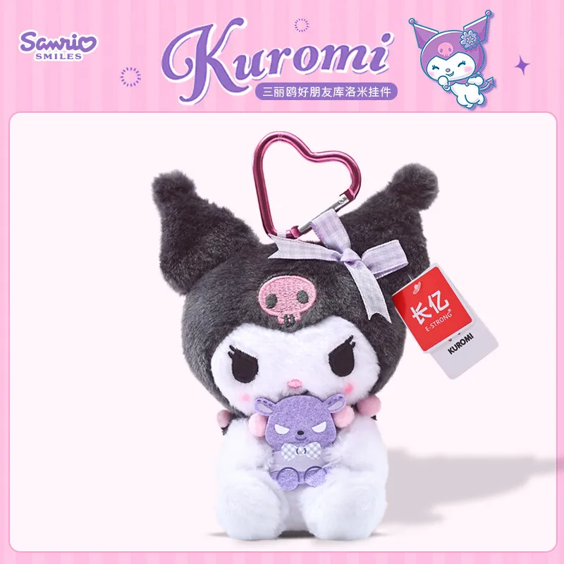 Originele gelicenseerde Sanrio Kuromi pluche sleutelhangercollectie, multi-style tas-hanger ornamenten met bel & hartvormige haak, schattig en pluizig