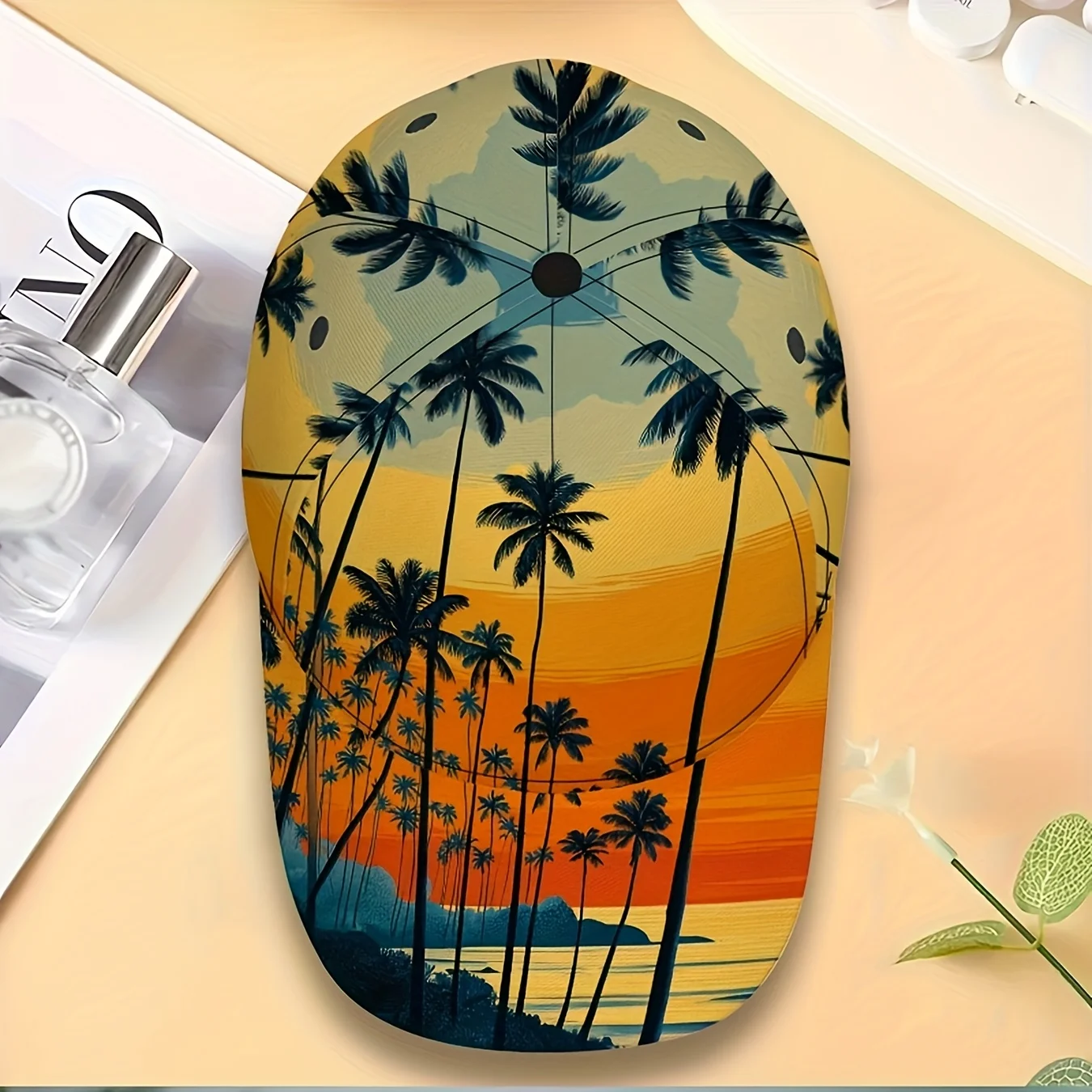 One Tropical Sunset Dreams Cap A Lightweight Snapback Featuring a Colorful Palm Tree And Ocean Design Perfect for Sports