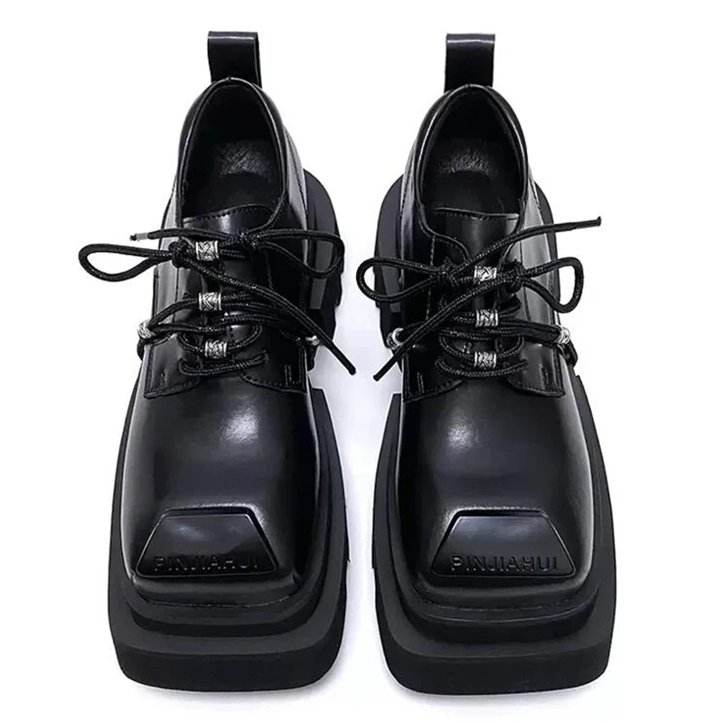 New Original Fashion Lace-up Square Head Derby Leather Shoes donna stile britannico che aumenta le scarpe femminili giovanili con fondo spesso