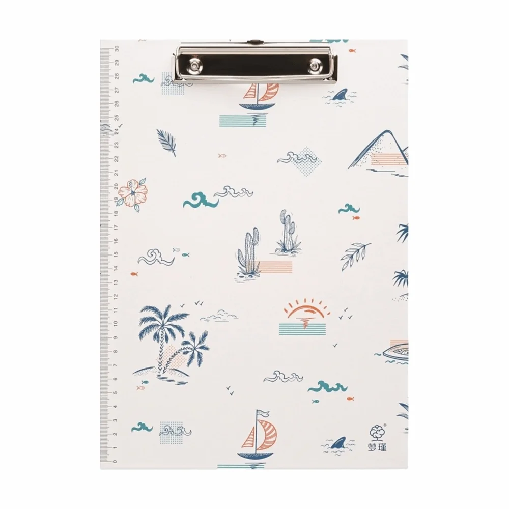 Durable With Side Ruler Clipboard Poetic Ocean Pattern Portable Writing Pad Folder A4 Clipboard School Office Supplies