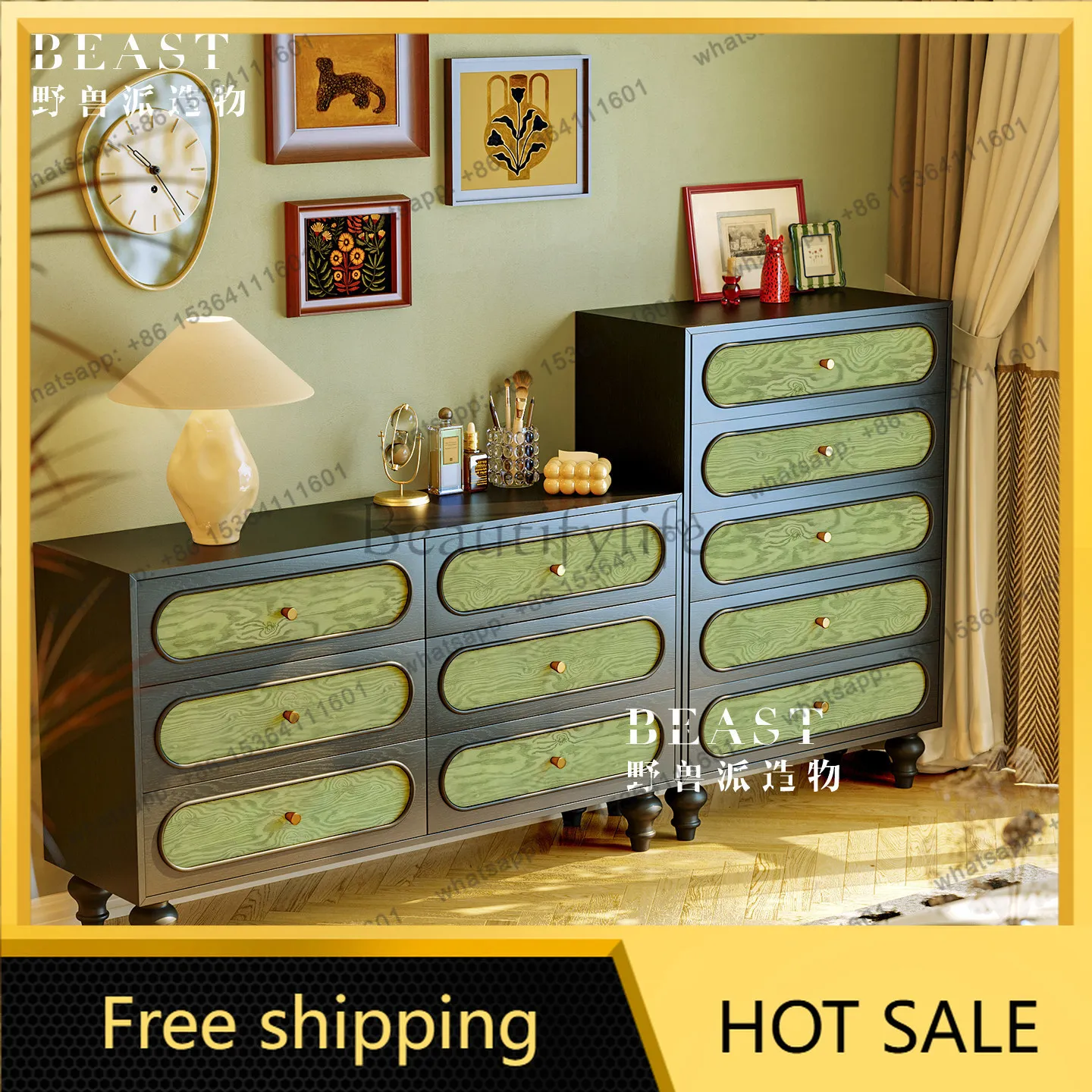 FG French medieval tree tumor wood grain solid wood porch storage cabinet decorative storage cabinet