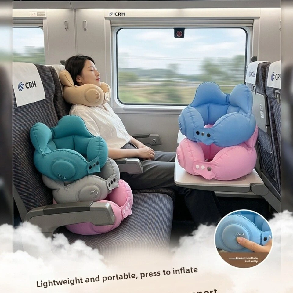 Portable Inflatable U-Shaped Pillow Office Air Travel Neck Support Velvet Cheek Rest Creative Gift Simple Modern Style