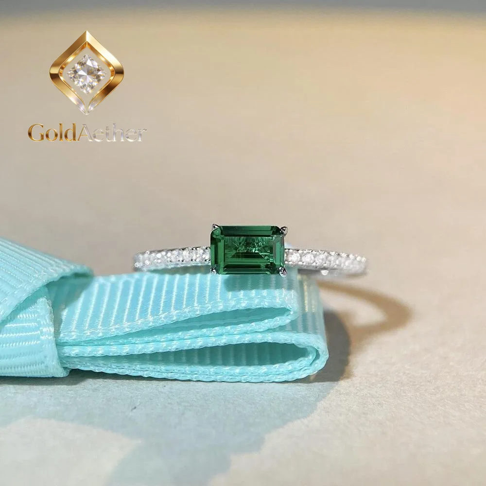 

GoldAether Luxury Solid Platinum PT950 18K gold Emerald Ring Women's Full Diamond Ins Style Small Square Sugar Women's Ring