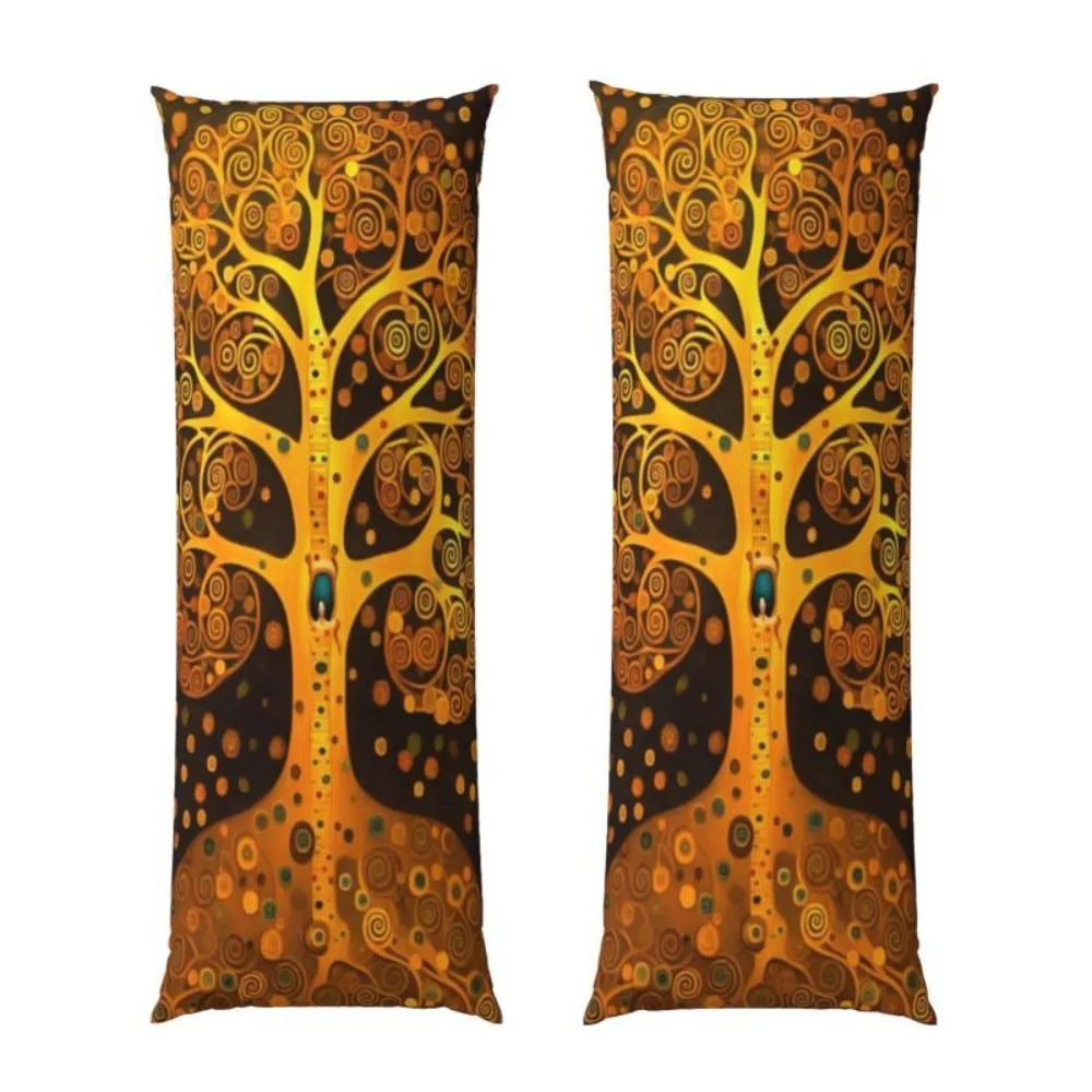 One Life Tree Long Pillowcase | Gold-Brown and Black Modern Art Design, Vibrant Pattern, 100% Polyester Fabric, Machine Washable
