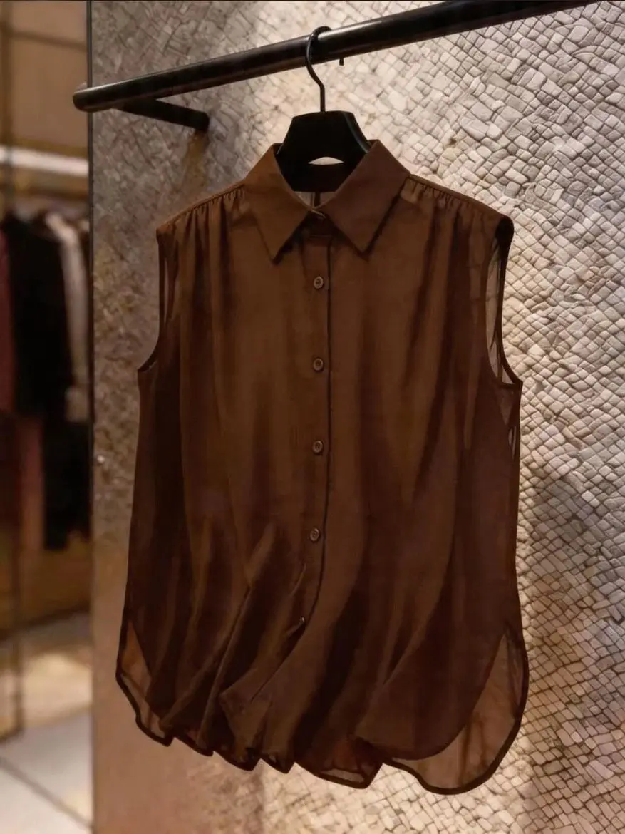 

Anti-Aging Sleeveless Neck Shirt Women's Summer New Style Slimming Lightweight Chiffon Top Large Size plus Size