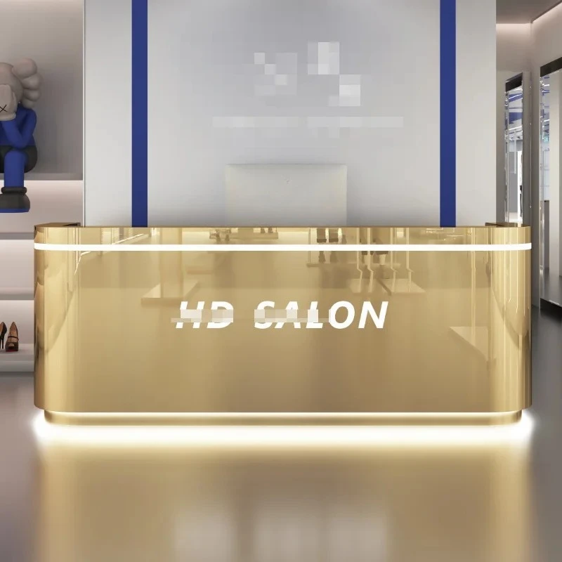 

ZF Cashier Shop Small Stainless Steel Bar Beauty Salon Light Luxury Reception Desk