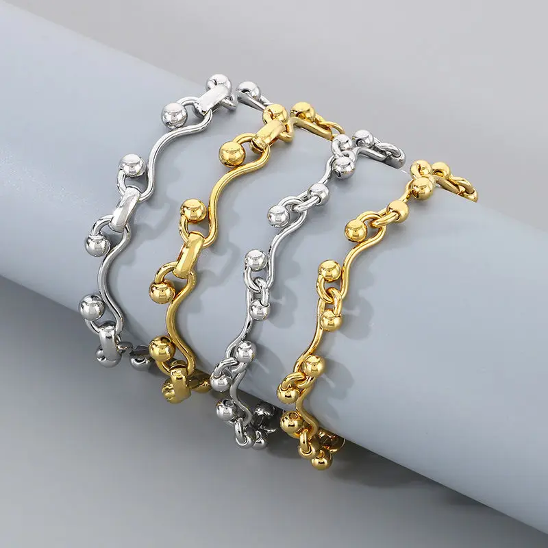 

Hip Hop Personalized Stainless Steel Bead Bracelet 8/10mm Polished Charms Trend Women's Jewelry Street Rock Men's Accessories