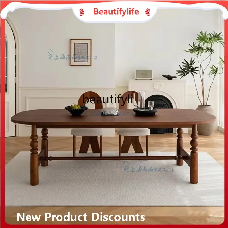 A45 French retro solid wood rectangular dining table combination designer simple home living room table