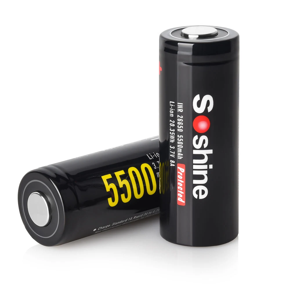 Soshine 26650-55A 5500mAh Lithium Battery 3.7V 5500mAh 26650 Rechargeable Battery for Remote Control Head Light Gaming Doorbell