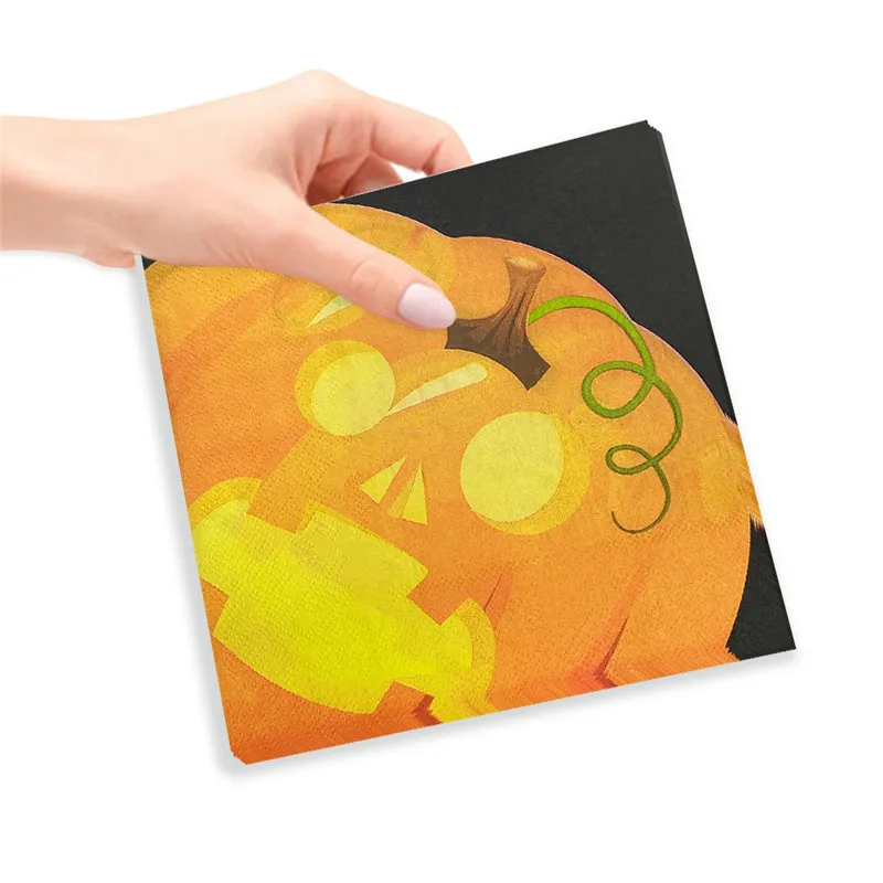 20pcs Halloween Theme Pumpkin Disposable Paper Napkins Home Party Tableware Home Decoration