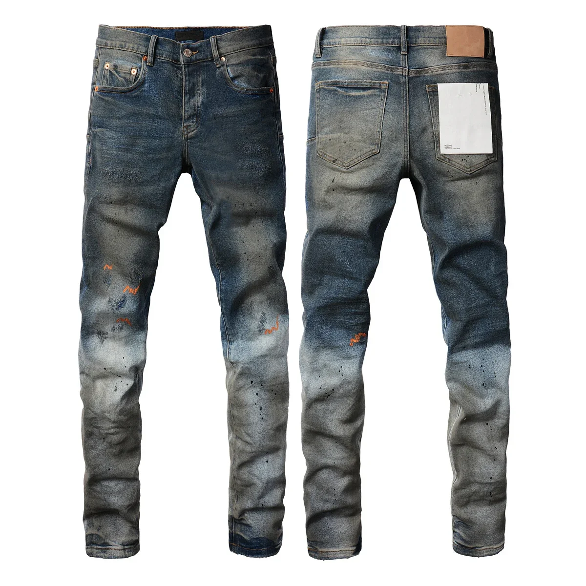 

Fashion top quality men Jeans High Street Heavy Industries Oil and Paint Used Repair Low Rise Skinny Denim Pants