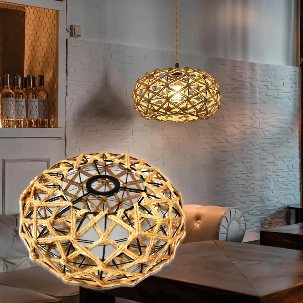 

Handmade Hemp Rope Chandelier Plug in Wall Sconces Rattan Boho Decor Pendant Light Woven Wicker Ceiling Lamp Rustic Hanging Lamp