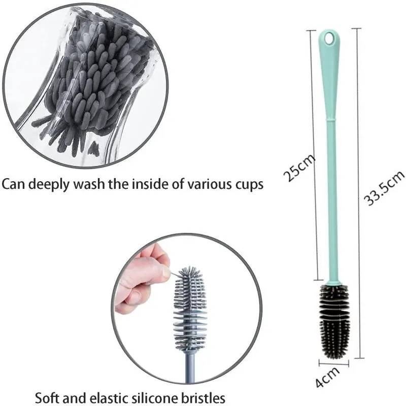 Silicone sữa chai bàn chải cup Scrubber Glass Cleaner dài xử lý uống chai sạch bàn chải Nhà Bếp Làm sạch công cụ