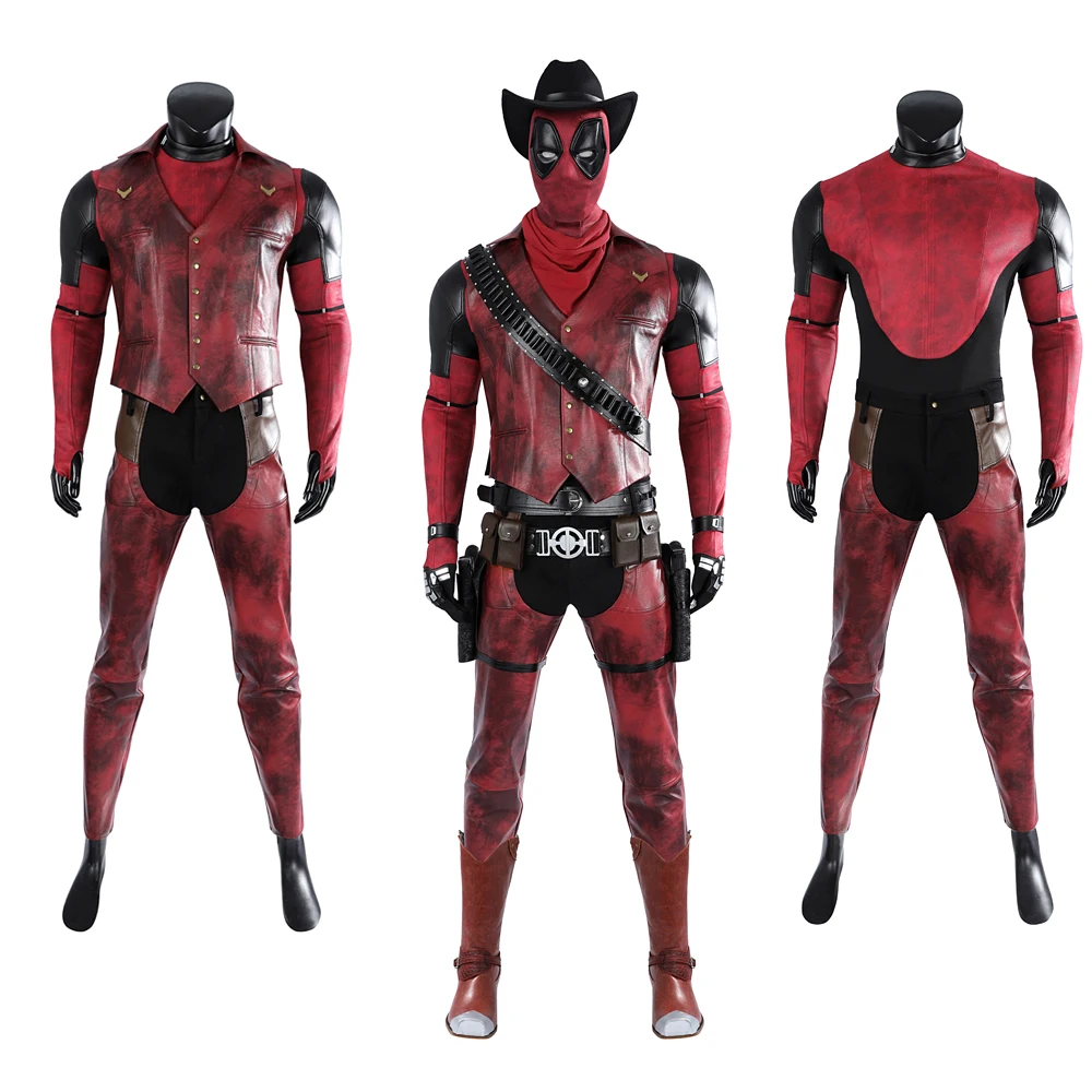 Halloween Carnival New Super Cool DP3 Cowboy Mr. Pool Cosplay Costume Complete Clothes Red Leather Men Christmas Outfit