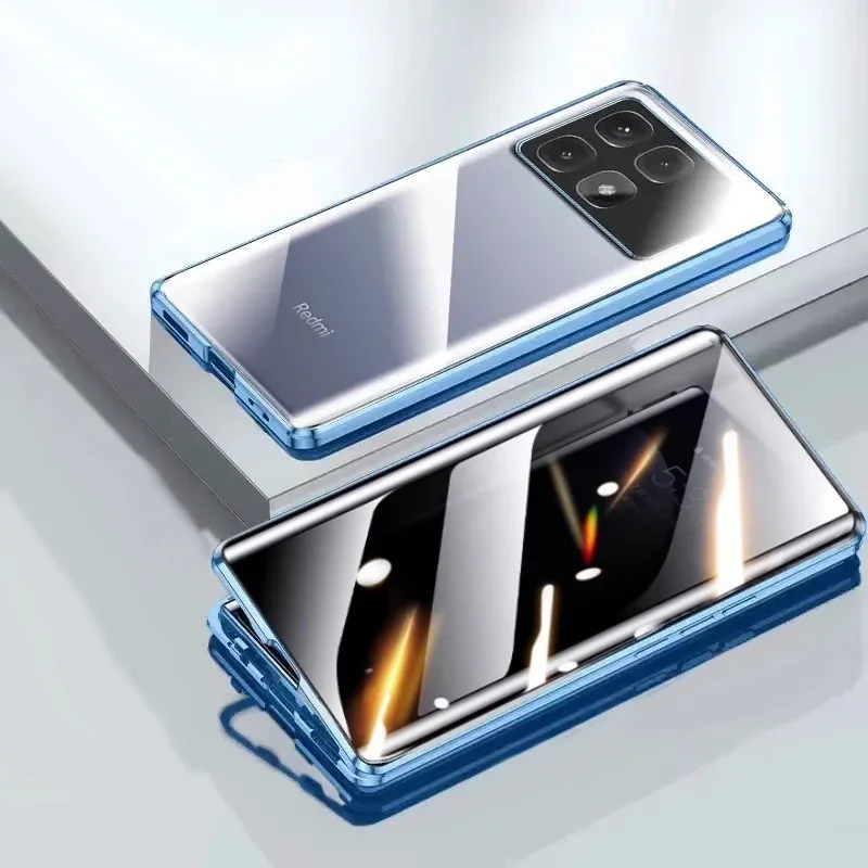Anty-podglądowe Magnetyczne Metalowe Etui na Telefon z Podwójną Ochroną Prywatności ze Szkła dla XIAOMI Poco X6 X7 F6 F5 F7 F8Ultra X8 Pro Max, Antyszpiegowska Osłona — zdjęcie produktu 2
