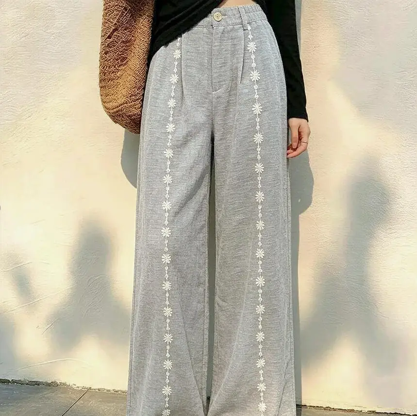 High Waist Wide Leg Casual Pants Women's Loose Fitting Drapey Slimming Concealing Straight Floor-Length Trousers