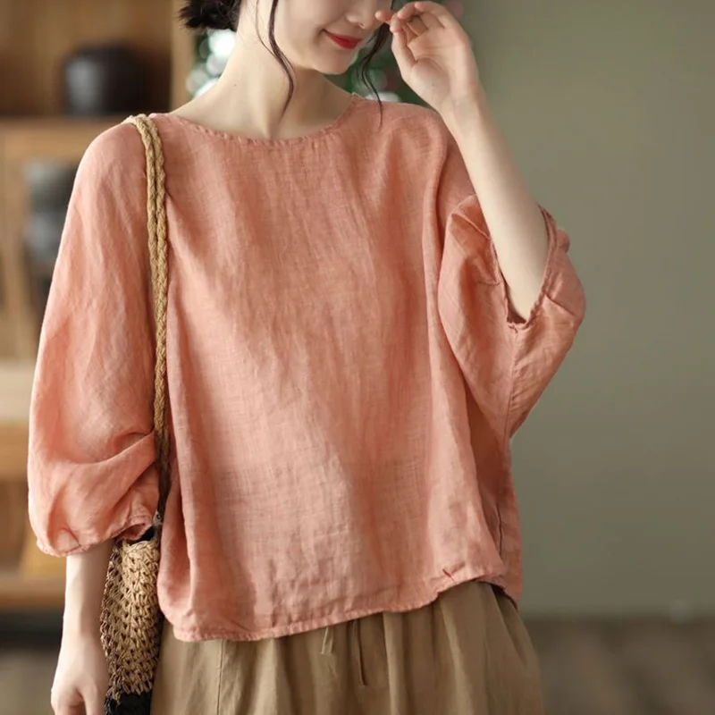 Fashion O-Neck Solid Color All-match Batwing Sleeve Blouse Women\'s Clothing 2023 Summer New Casual Pullovers Loose Korean Shirt