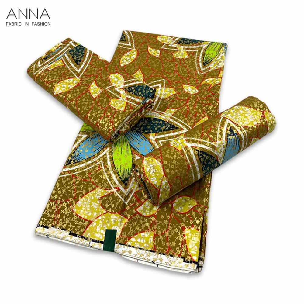 African Gold Wax Fabrics Cotton Print Wraper Batik Ankara High Quality Original Pagne Material For Women Wedding Dresses VLG-21