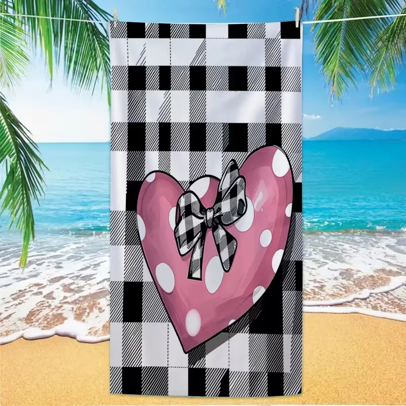 Cute Pink Red Heart Doodle Beach Towel Soft Quick Dry Absorbent Swim Towel Large Lightweight Beach Blanket for Summer Travel