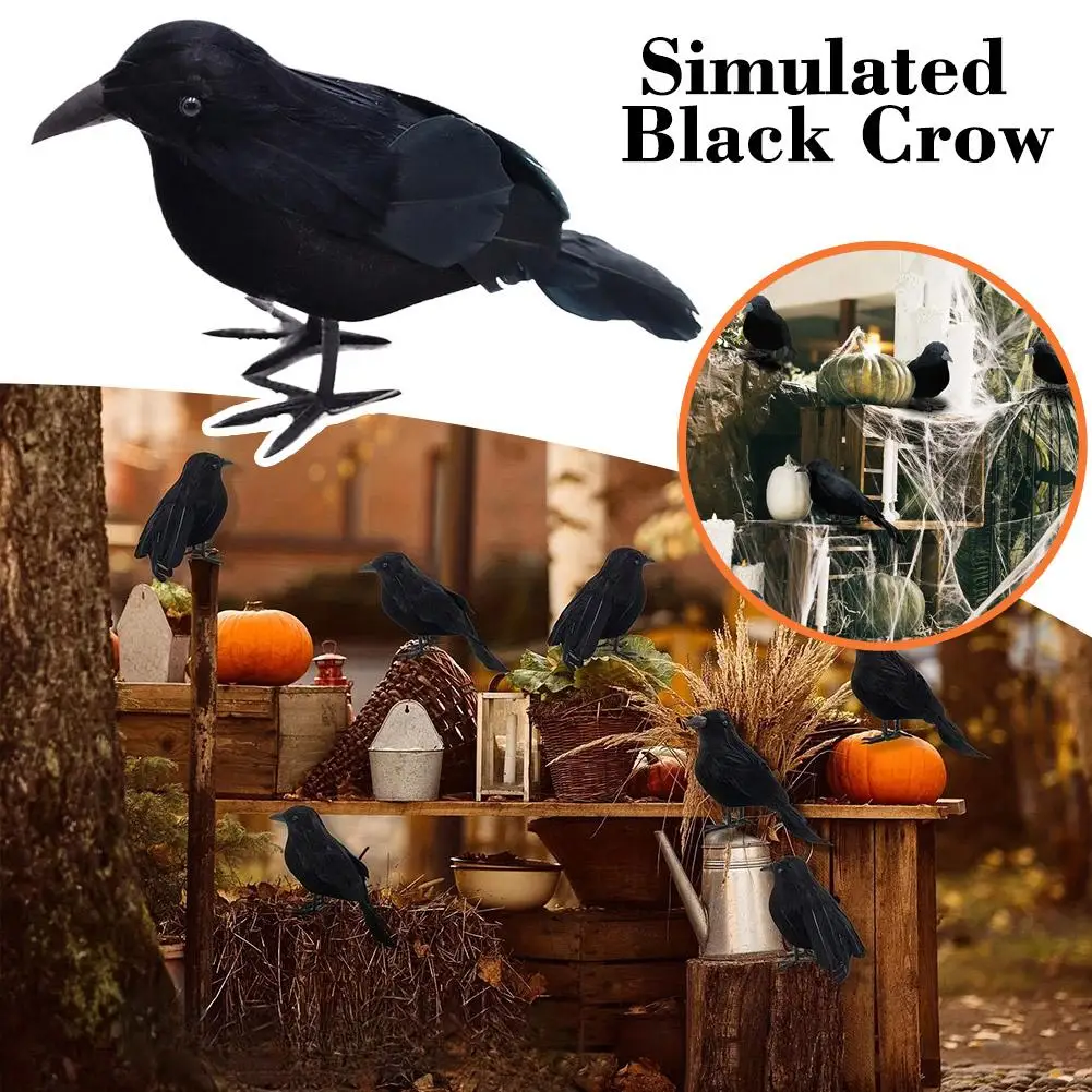 Simulated Black Crow Feathered Animal Halloween Prop Plush Crow Ghost Festival Ornament Horror Decor Crafts Fun Essential Item