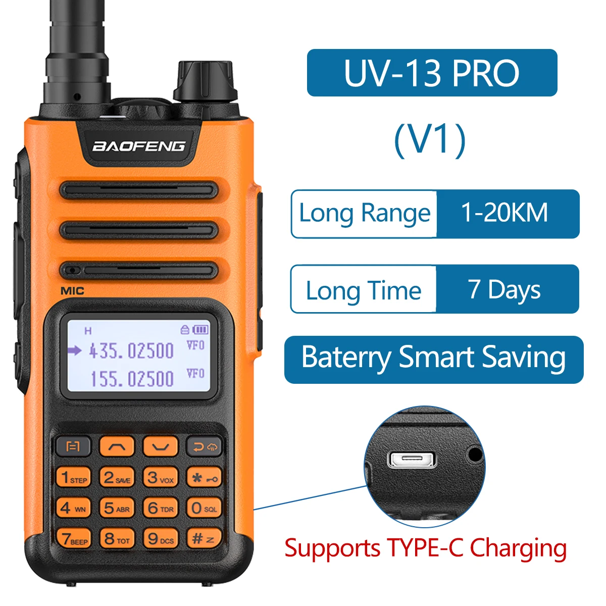 BaoFeng UV-13 PRO V1 V2 High Power Multi Band Walkie Talkie Type C Oplader Lange afstand UV-13 UV-5R Transceiver Ham Tweerichtingsradio
