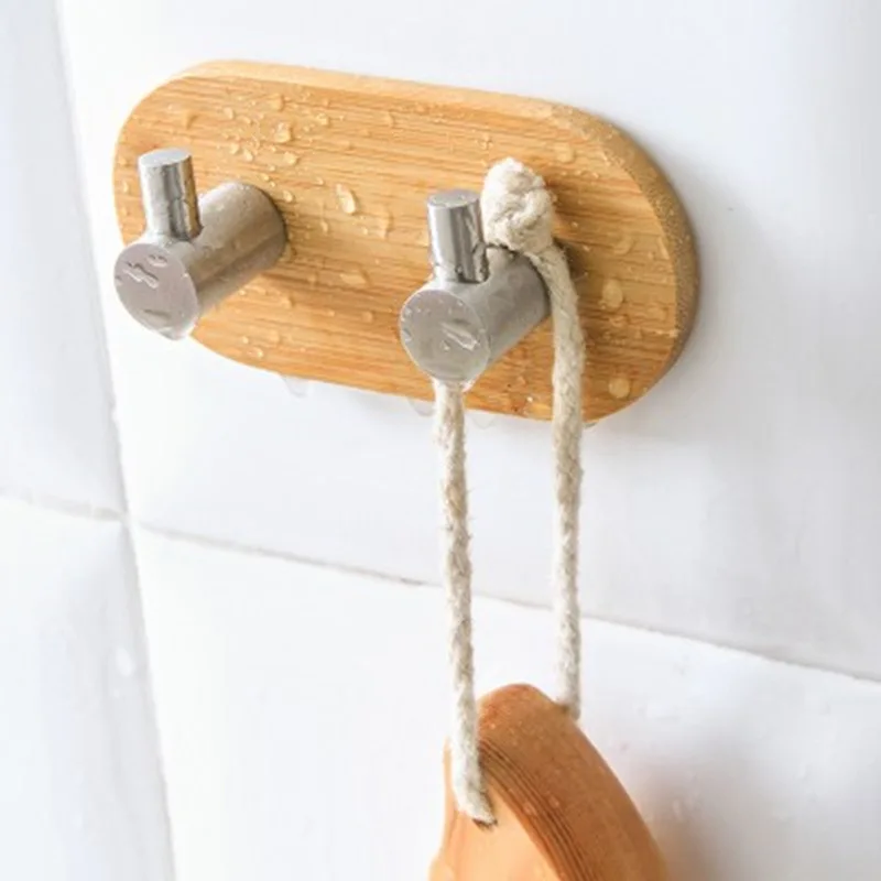 Mensola antiruggine per asciugamano da bagno in acciaio inossidabile con gancio in acciaio inossidabile di bambù naturale