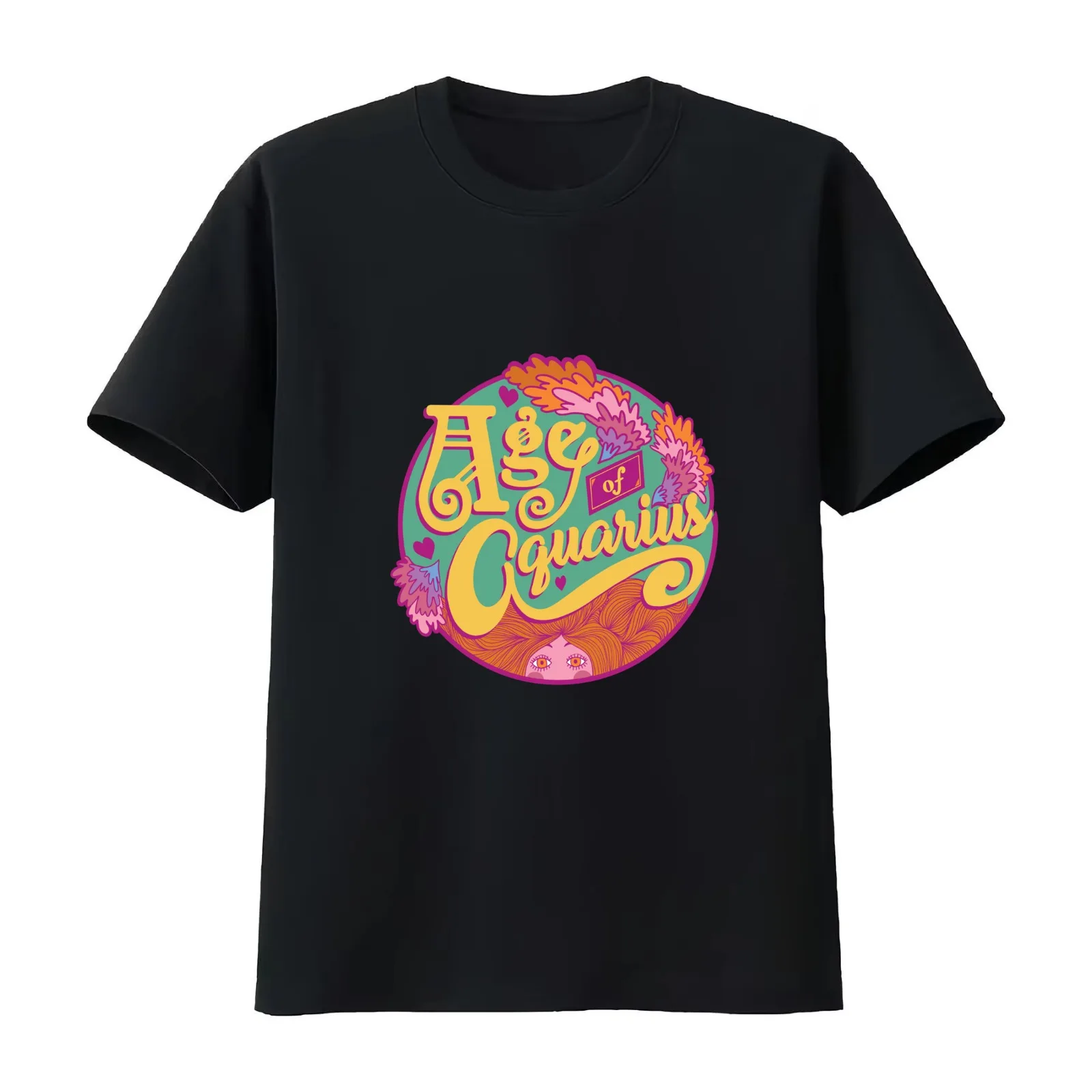 Age of Aquarius T-Shirt Summer Casual Cotton Tee Oversized Streetwear Tops Vintage Graphic Print Loose Fit Short Sleeve
