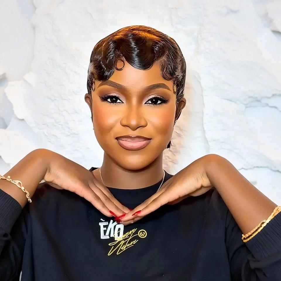 Finger Wave Короткий парик с стрижкой пикси Парик из натуральных волос для женщин Предварительно выщипанная линия волос Кепка машинного производства Бразильские волосы Ocean Waves