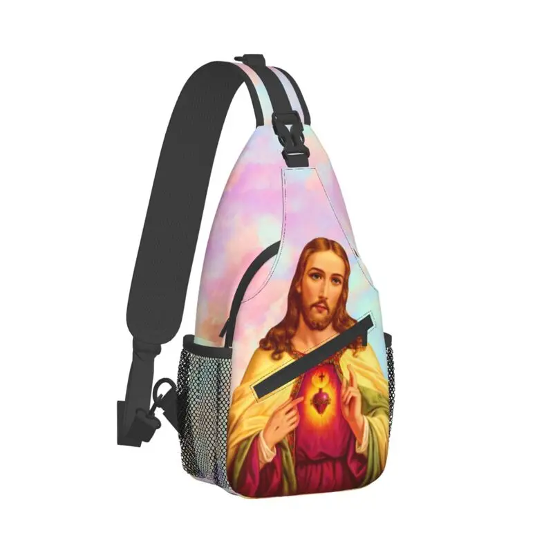 Cool Sacred Heart Of Jesus Sling Bag for Travel Hiking Men's Christian Catholic God Chest Crossbody Backpack Shoulder Daypack