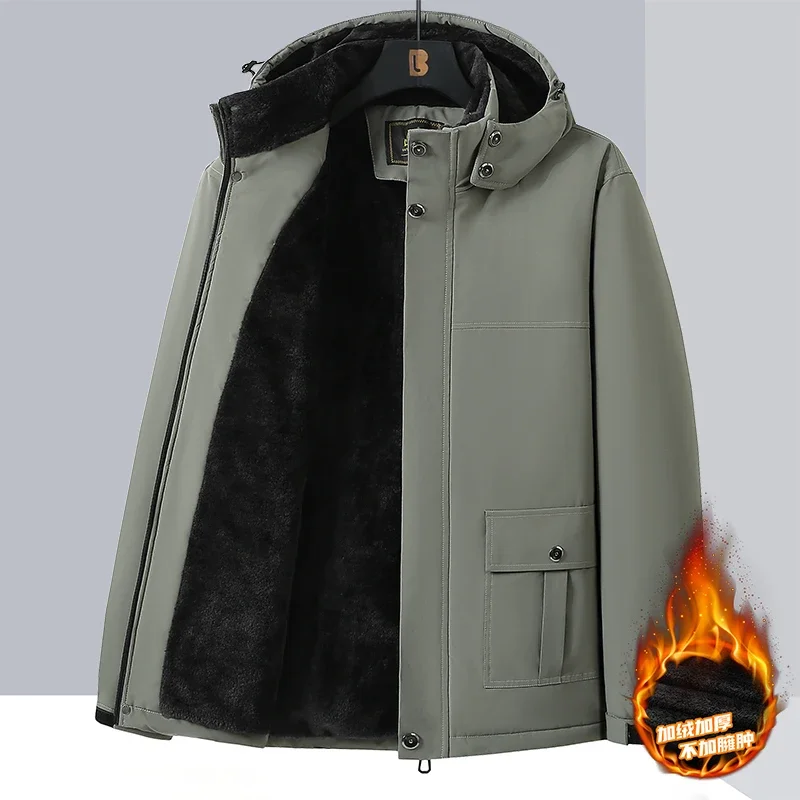 Big Size Winter Jacket Men Hooded Zip Up Padding Male Waterproof Padded Coat Fur Fleece-lined Warm Thick Windbreaker Plus 10XL