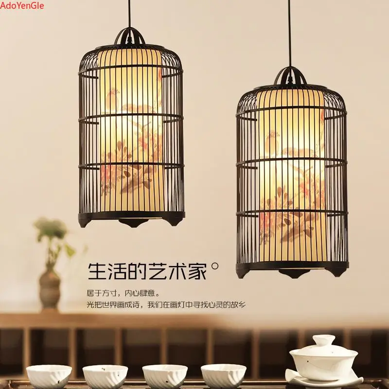

Bamboo cage chandelier hot pot tea room restaurant kitchen stairwell lamp retro lighting home decor birdcage pendant light
