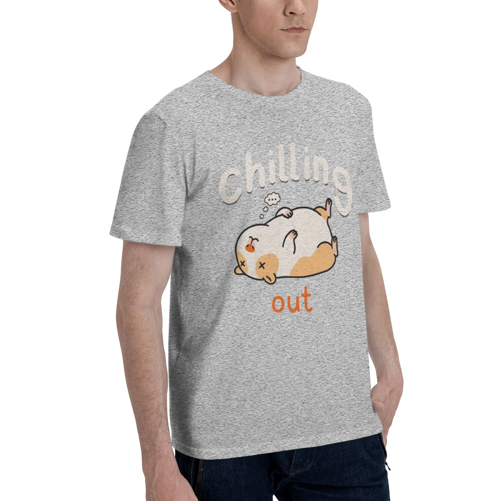 Chilling Out Lying Flat Cute Hamster Cartoon Graphic Men T Shirt  Cool Tee Shirt Short Sleeve O Neck Cotton Unique Tops T-Shirt