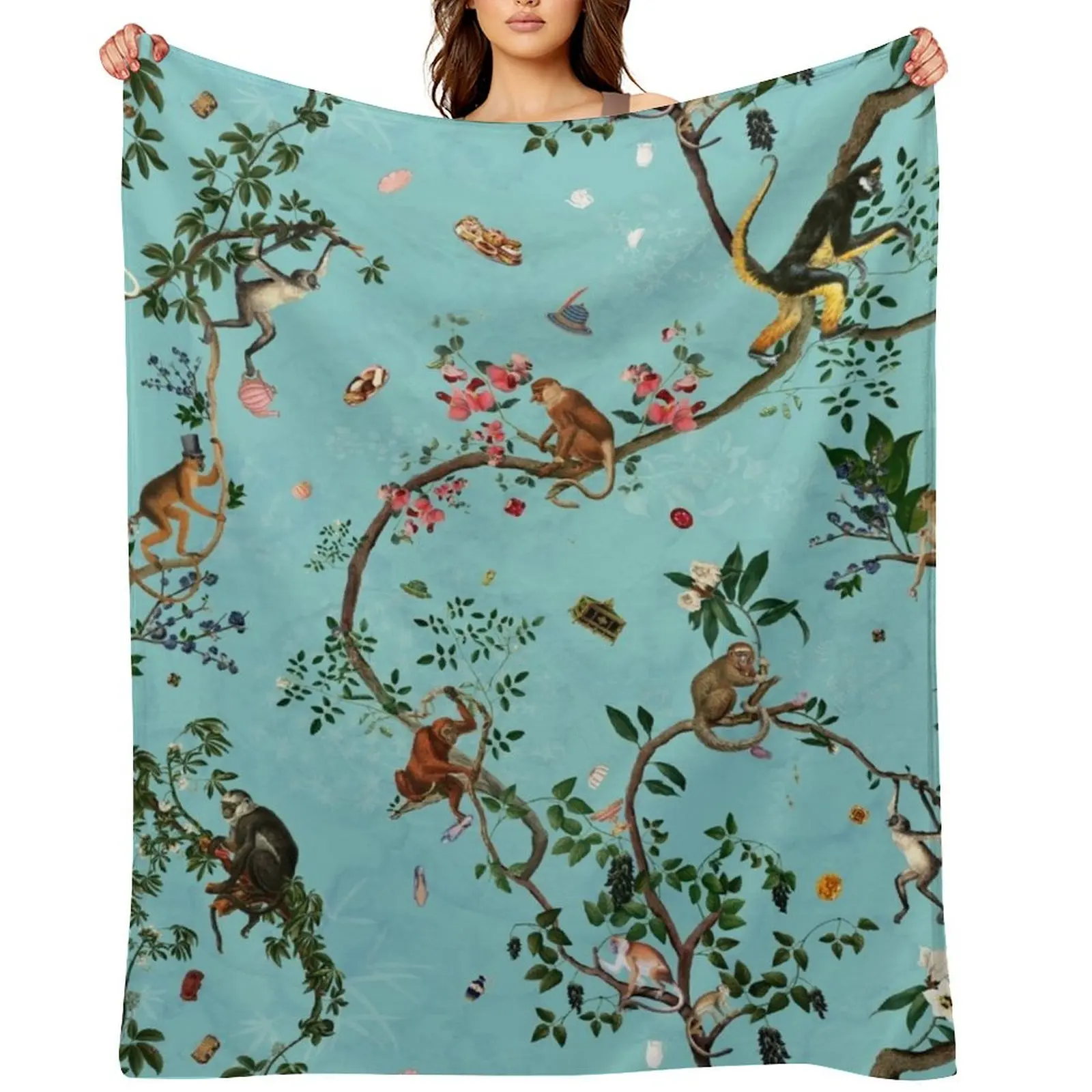 

Monkey World Aqua Throw Blanket Decorative Throw Blankets For Bed Sleeping Bag Retros Blankets