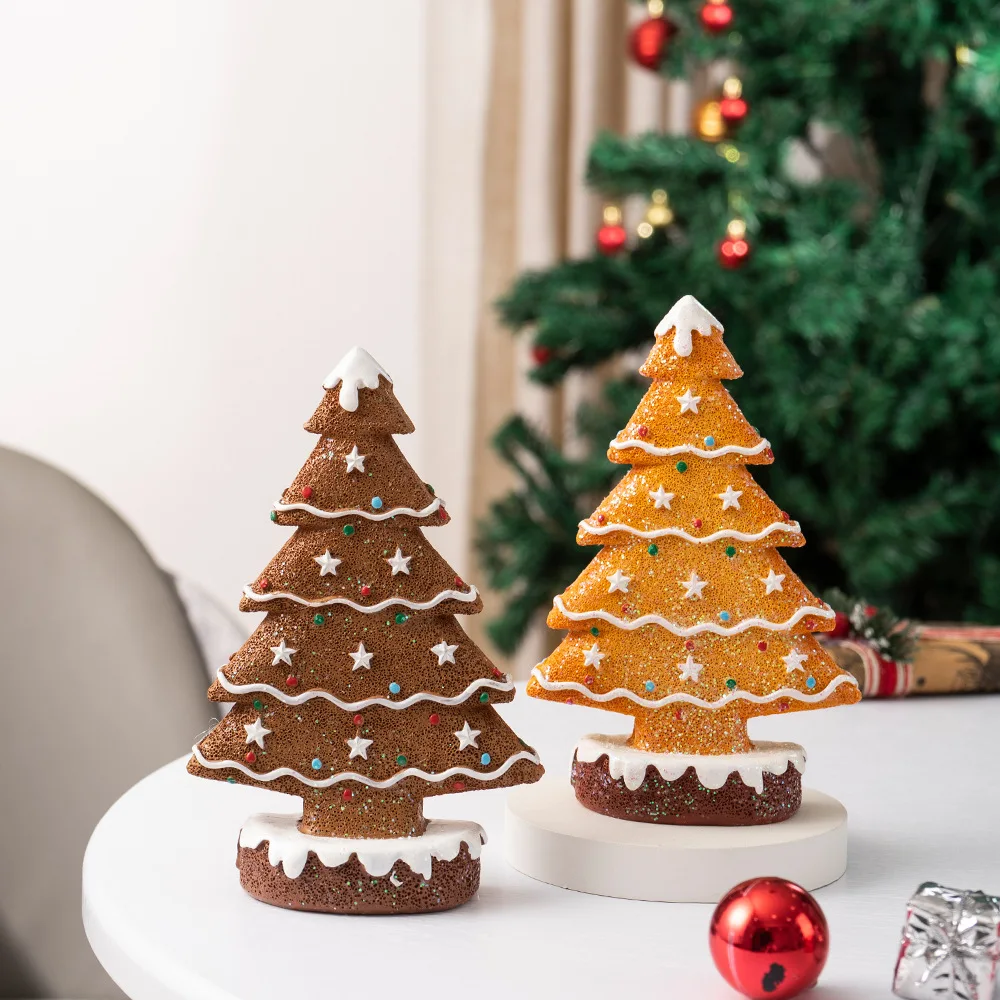 

Christmas Gingerbread Tree Tabletop Decoration with Sequins Village Standing Tree Sign Includes Base for Holiday Home Decor