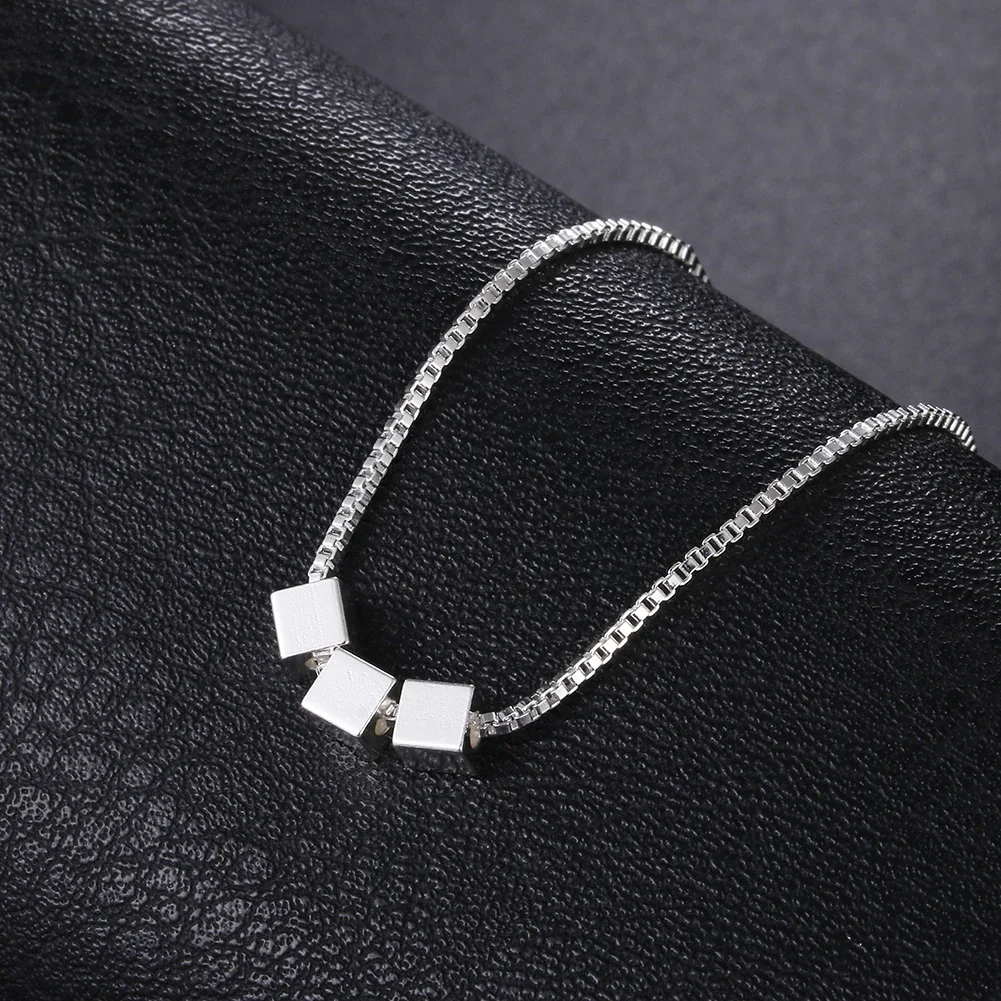 925 Sterling Silver Necklace 18 inches Box chain Simple Square cube triangle Pendant For Women Fashion Jewelry Christmas Gifts