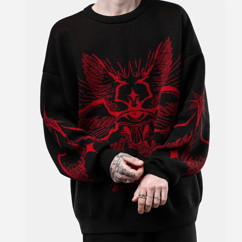 

Готический вязаный свитер с рисунком летучей мыши, женский осенний свитер 202, новый свободный свободный ретро Y2K, уличная одежда, пуловер, джемпер, высокая мода