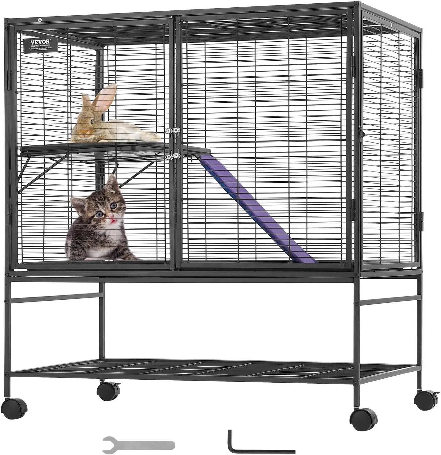 

39" Rolling Metal Ferret Cage, Large 2-Tier Critter Nation Cage, Small Animal Cage with Ramps & Tray,Easy to Set up for Pet Mice