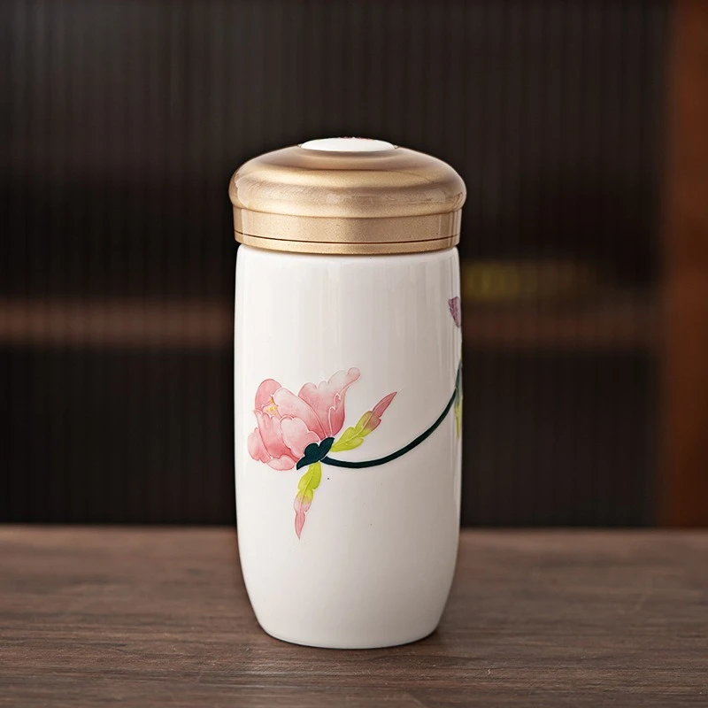 Double-layer ceramic thermos cup, Chinese-style thermos cup, sealed and leak-proof portable car direct drinking thermos cup