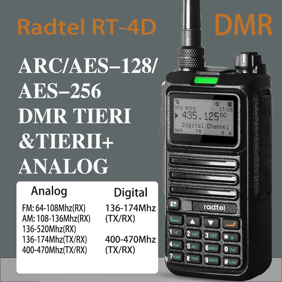 Radtel RT-4D 3500mAh DMR Walkie Talkie 1024 Channels IP68