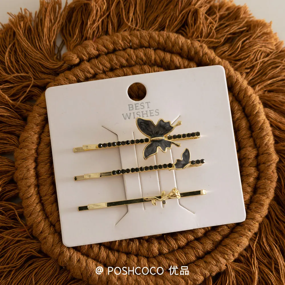 

Kawaii Hair Clips 3PCS Butterfly Rose Rhinestone Bobby Pins Vintage Style Hair Ornaments