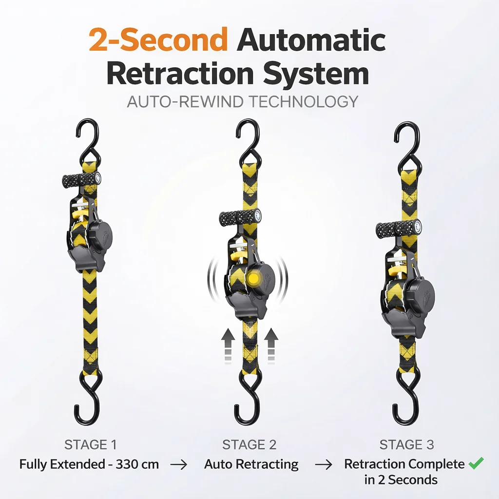 Heavy Duty Ratchet Straps Retractable Tie Down Belts 1500LBS 680KG  Quick Release for Trucks Luggage ATV Trailer Motorcycle