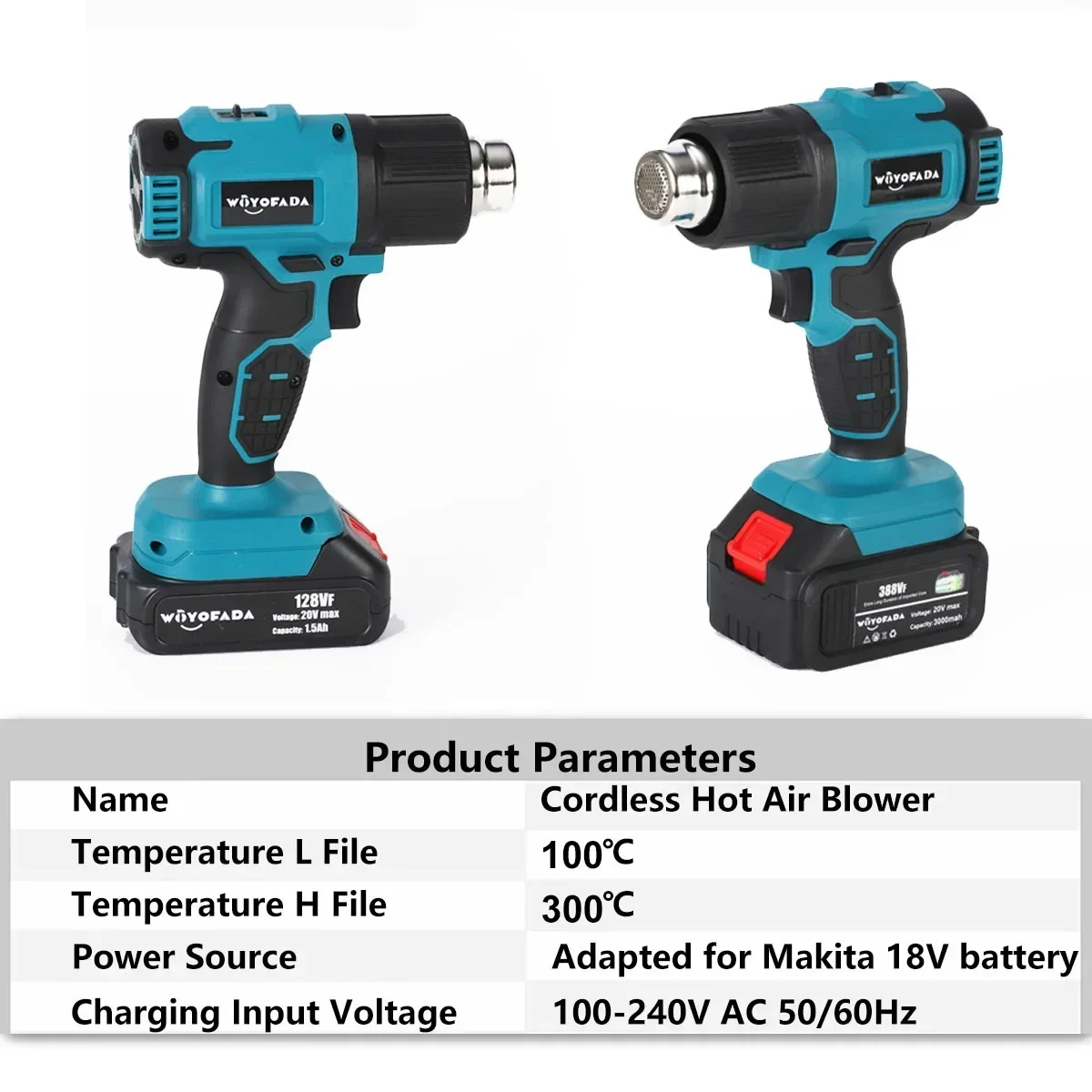 Imagem -02 - sem Fio Pistola de Calor Profissional Pistola de ar Quente Temperatura Ajustável para Faça Você Mesmo Decapagem Pintura Encolhendo para Makita 18v Bateria 18v