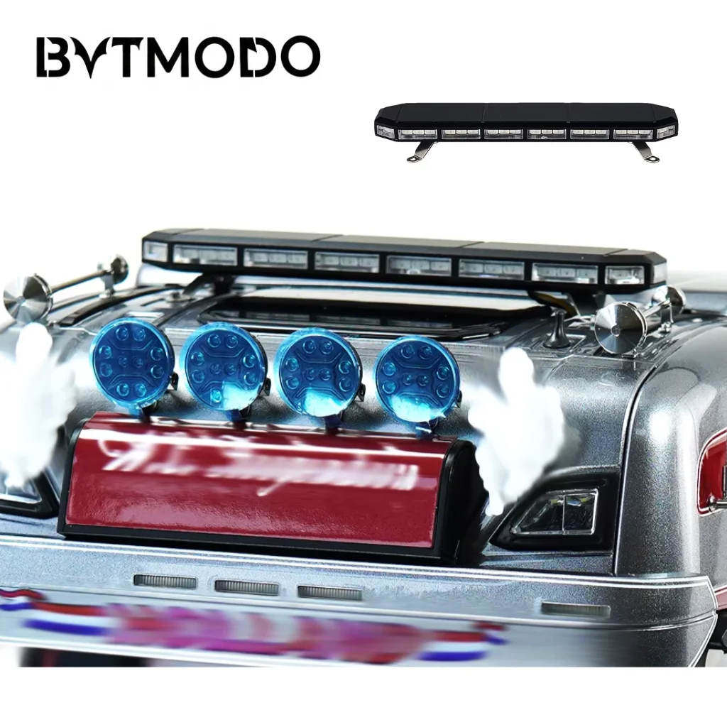 5V CNC Metal RGB LED Warning Roof Light Bar for 1/14 Tamiya RC Truck SCANIA 770S VOLVO BENZ Arocs MAN TGX Car Accessories