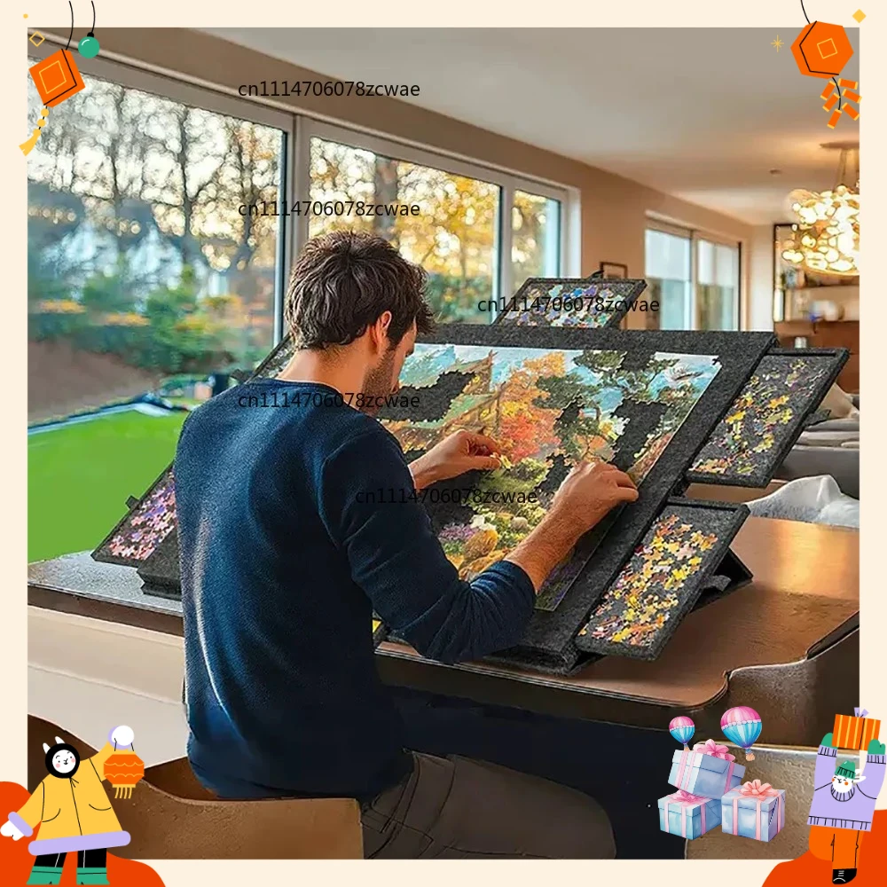 ZOCI-FOR 1000Pcs Felt Puzzle Table, Children's Jigsaw Puzzle Board with Stand Cover, 6-drawer Portable Jigsaw Puzzle Table