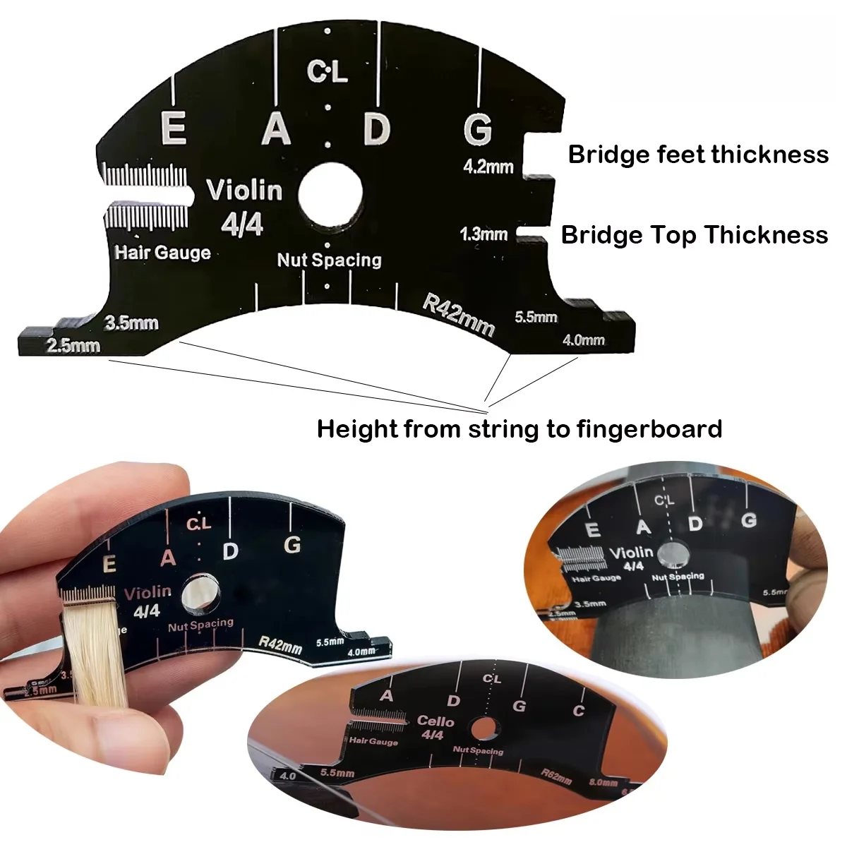 Multifunctional Double Bass Cello Viola Violin Assembly Gaug Bridge Template Nut String Spacing Height Mold Bow Hair 4/4 3/4 1/2