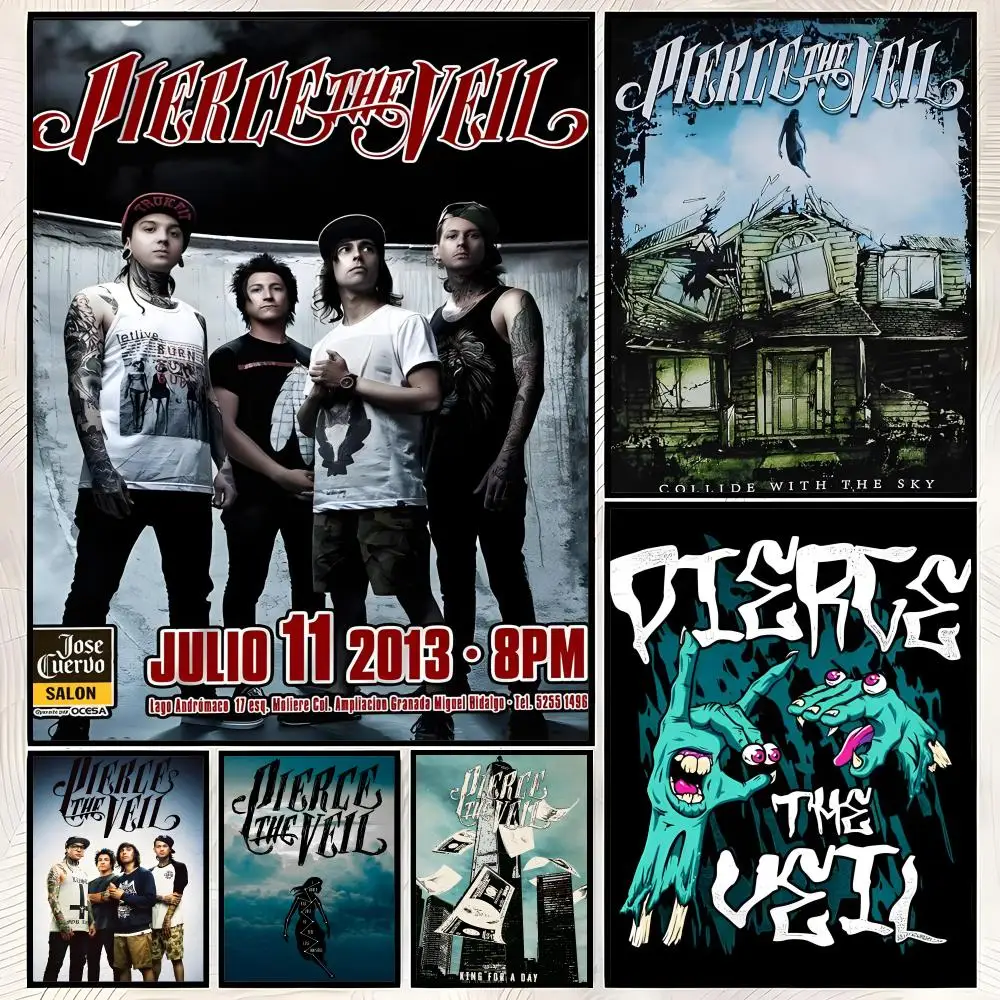 Band P-Pierce The Veil Poster Self-Stick HD PVC Wall Art Poster, Waterproof Decor for Bedroom, Living Room and Home
