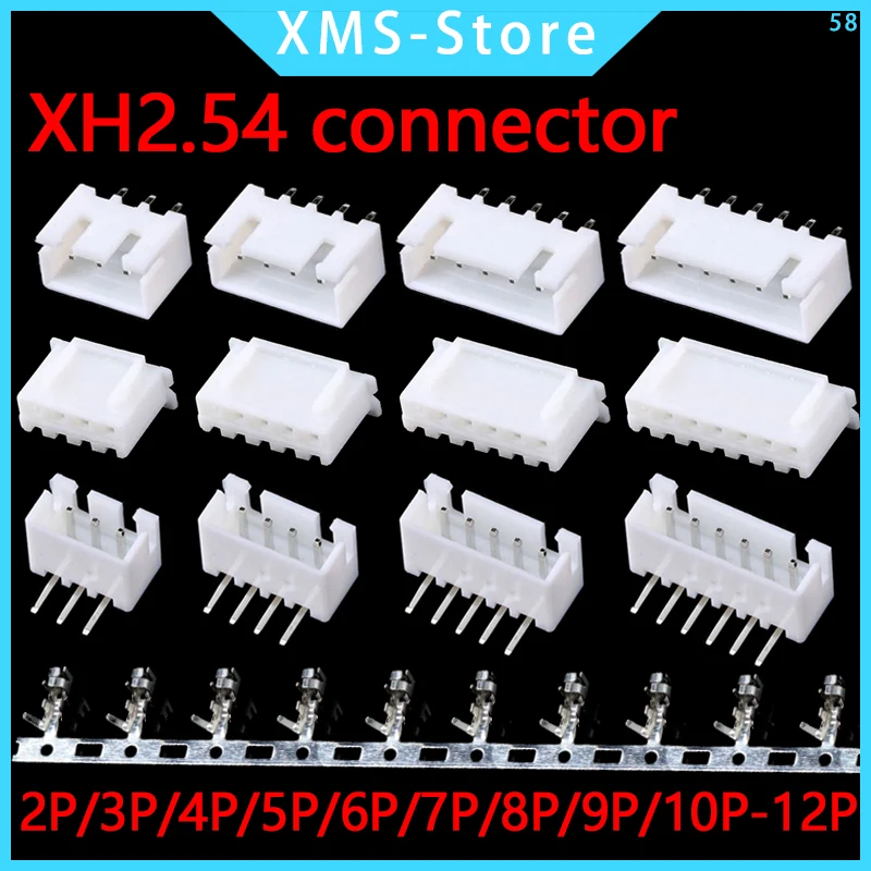 JST XH2.54 2/3/4/5 Pin Terminals Plastic Shell Male Plug + Female Socket Wire Connector XH 2.54 2P 3P 4P 5P 6P 7P 8P 9P 10P 12P