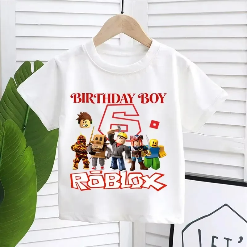 2026 New Roblox Game Kids Cartoon Birthday Number Pattern Cotton T-Shirt Casual Short Sleeve Summer Children's Birthday Gift