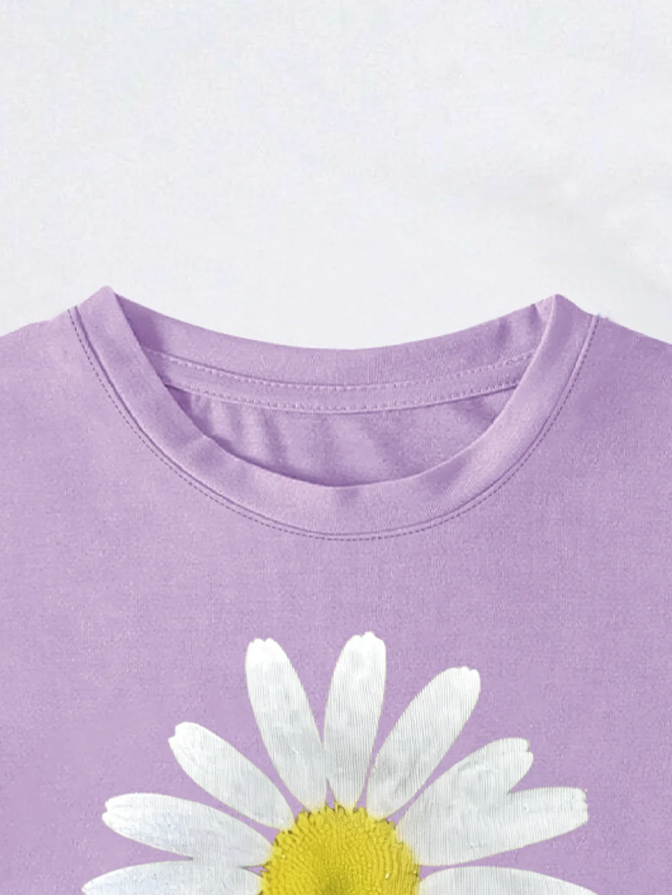 Lilac Daisy Bloom Print T-shirt Short Sleeve Crew Neck Casual Top For Summer & Spring Women\'s Clothing